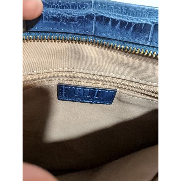 G.I.L.I. Blue Python Snake Croc Embossed Leather Tassel Shoulder Crossbody Bag - Picture 10 of 11